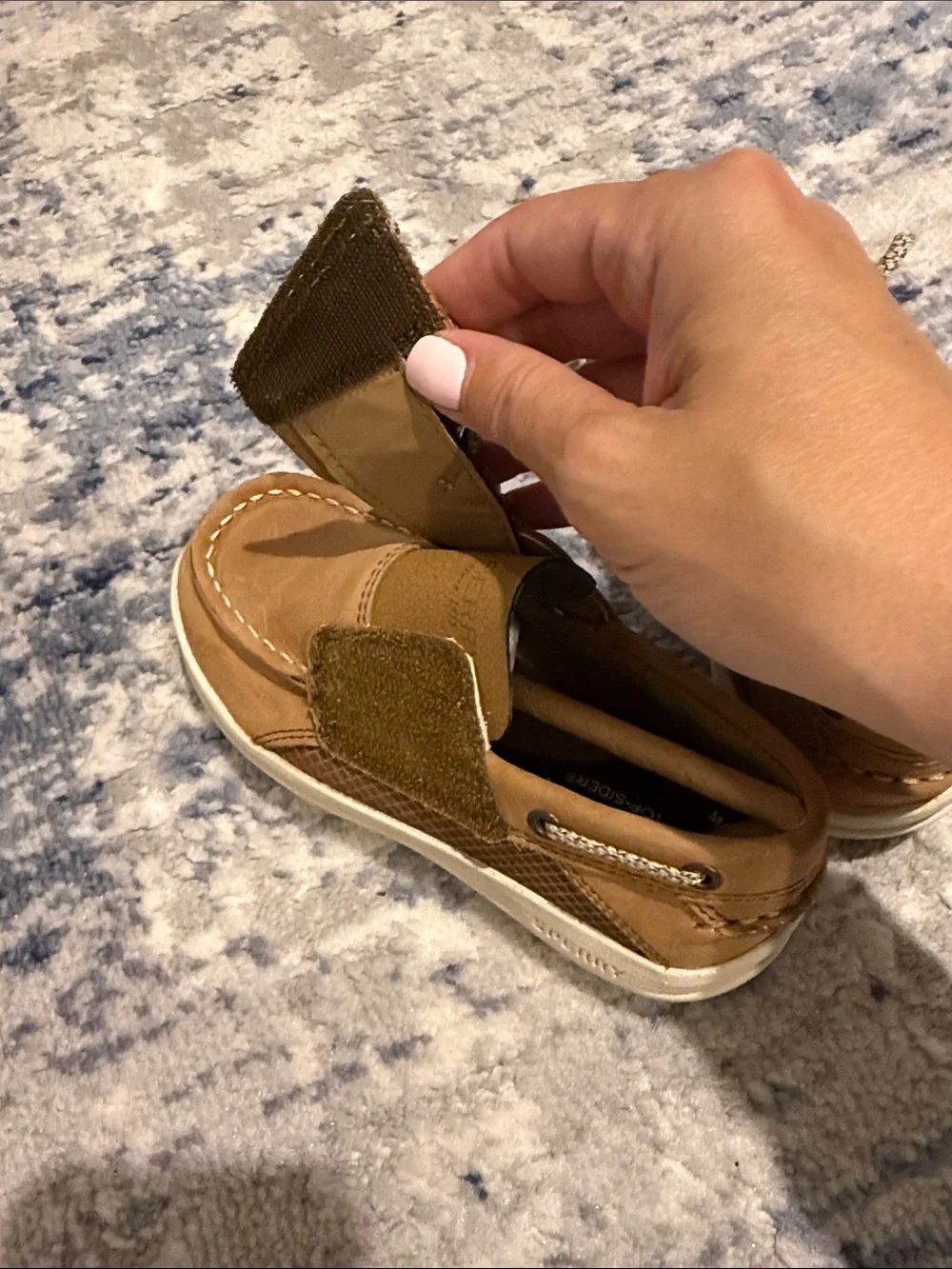 Sperry Kids Tan Leather Boat Shoes with Patterned Laces